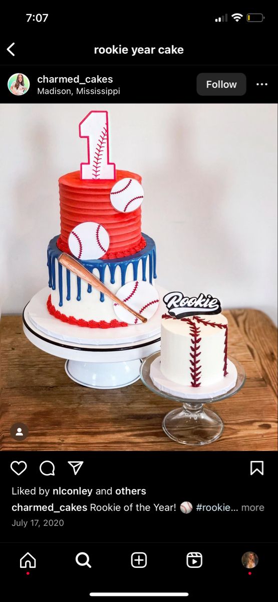 a baseball themed cake on a wooden table