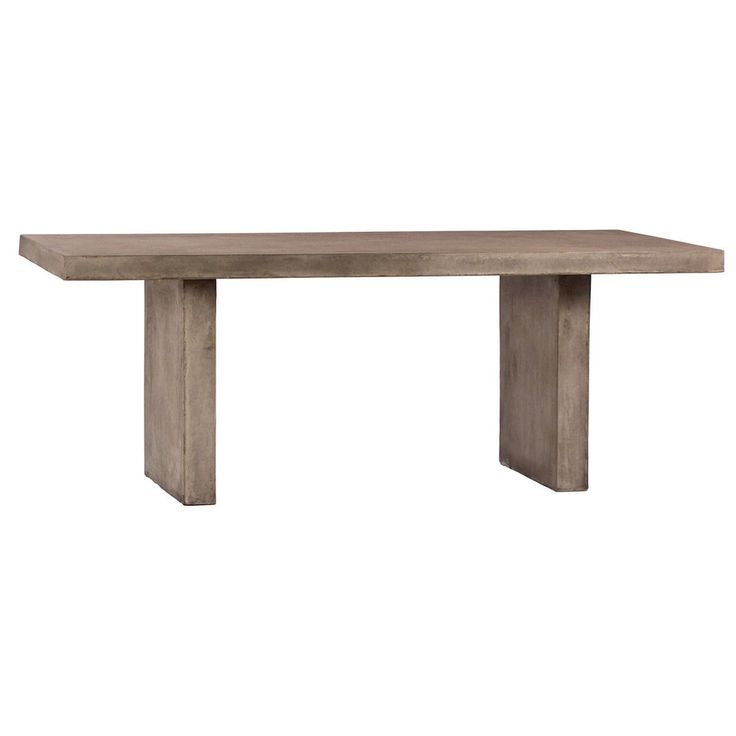 a wooden table with two legs and a long rectangular design on the top, against a white background