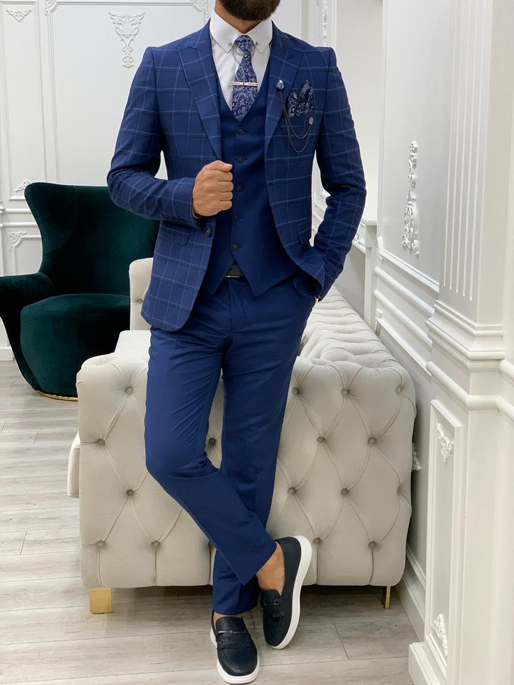 Plaid Suit For Men, Mens Suits Pattern, Fall Wedding Suits, Cocktail Attire Men, Vest And Pants, Blue Suits, Groomsmen Outfits, Mens Suit Vest, Pants Gift