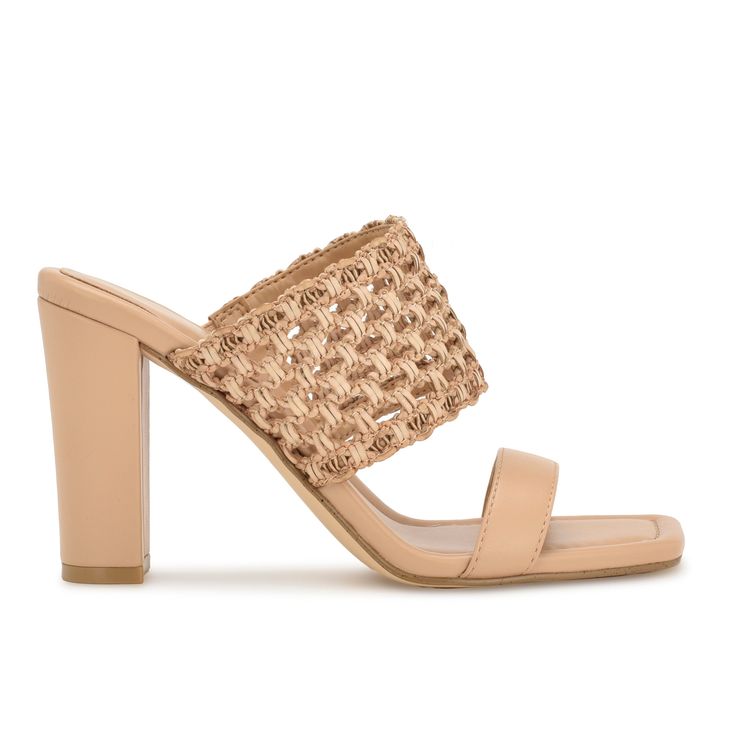 Mylas Heeled Slide Sandals - Nine West Block Heel Sandals With Heel Strap For Date Night, Comfort Fit Block Heel Sandals For Date Night, Medium Width Block Heel Sandals For Date Night, Spring Evening Block Heels With Stacked Heel, Spring Date Night Sandals With Stacked Heel, Synthetic Square Toe Sandals With Stacked Heel, Spring Evening Mules With Block Heel, Date Night Sandals With Padded Open Heel, Chic Summer Sandals For Date Night