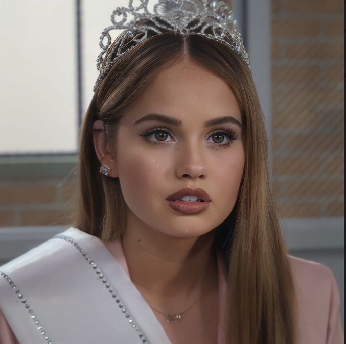 a woman wearing a tiara and posing for the camera