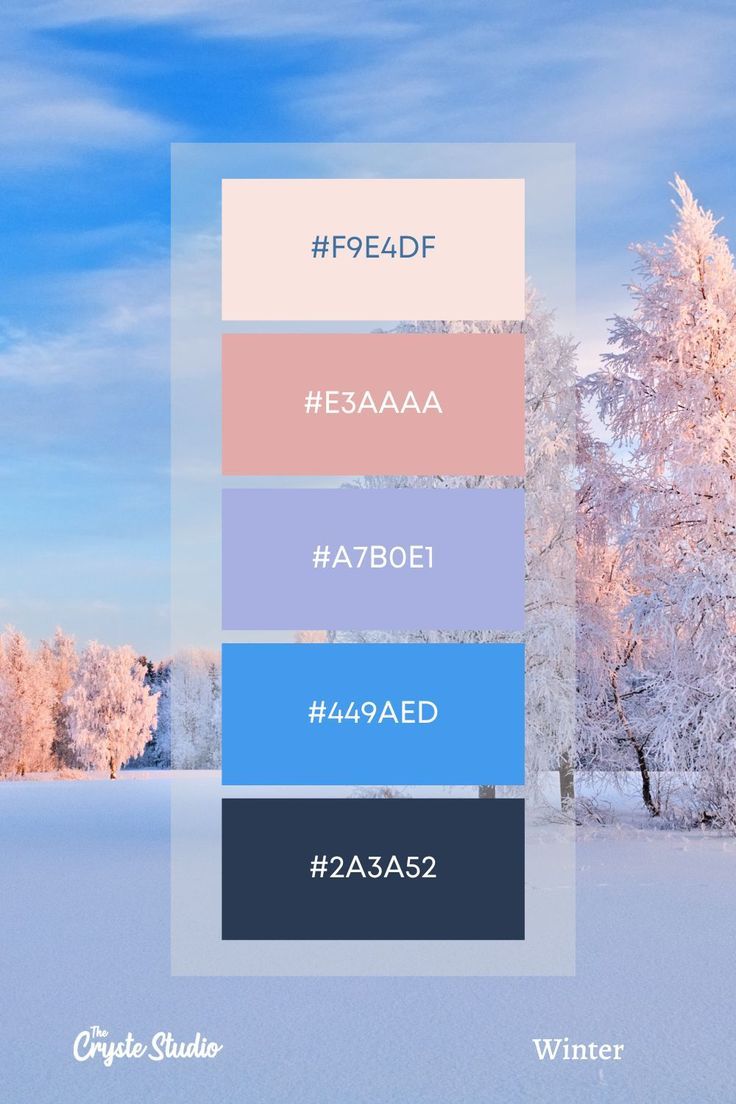 the colors of winter are shown in this graphic style, including blue, pink, and white