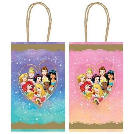 two bags with princesses on them and one has a heart in the shape of a star