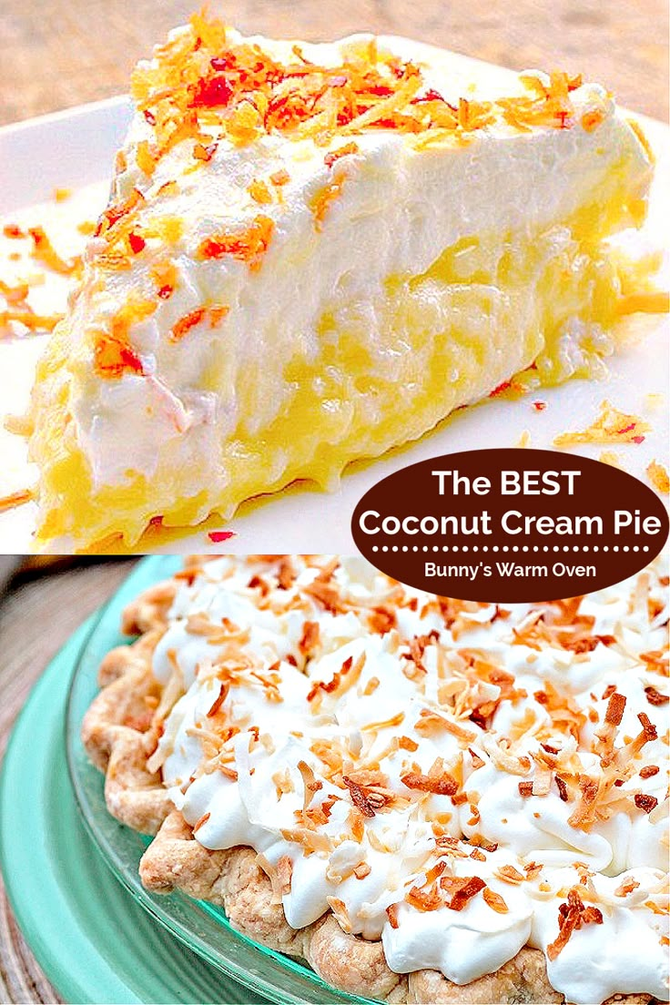 A slice of Coconut Cream Pie sitting on a white dessert plate. The Best Coconut Cream Pie, Pie Coconut Cream, Pie Coconut, Best Coconut Cream Pie, Pudding Pie Filling, Coconut Cream Pie Recipes, Homemade Pudding, Pudding Pie, Coconut Pie