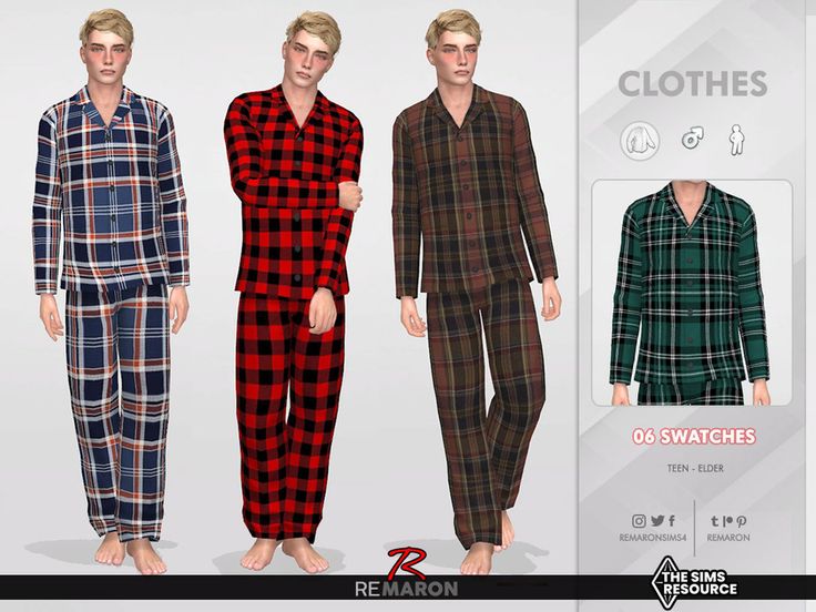 three men's pajama sets are shown in different colors and patterns, including plaid