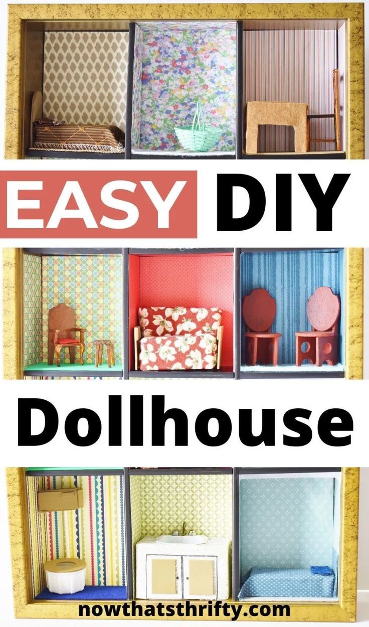 dollhouse made out of cardboard with the words easy diy dollhouse