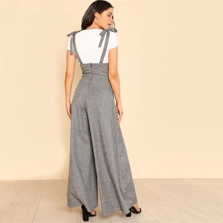 Women's High Waist Sleeveless Loose Jumpsuit | ZORKET | ZORKET High Waist Fitted Overalls With Suspenders, Fitted High Waist Overalls With Suspenders, Fitted Sleeveless Jumpsuits And Rompers With Suspenders, Fitted Sleeveless Jumpsuit With Suspenders, Fitted Overalls With Suspenders For Work, Loose Jumpsuit, Bow Knot, Lady Grey, Style Office