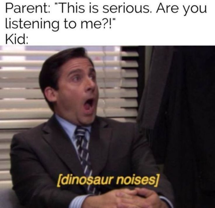 a man in a suit and tie sitting at a desk with his mouth open, saying parent this is serious are you listening to me? kid dinosaur noise