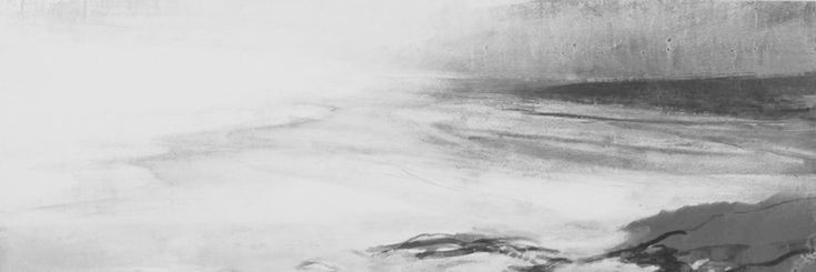 a black and white painting with water on it