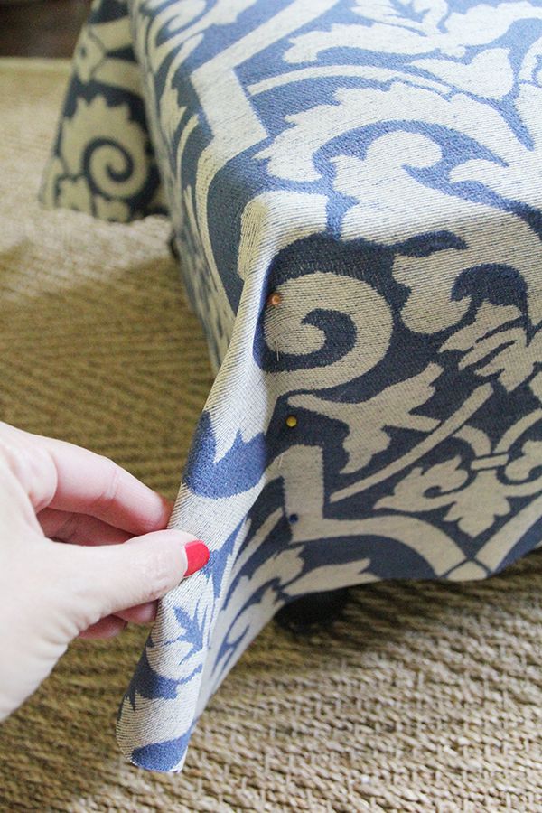 How To Slipcover an Ottoman (Again!) | Less Than Perfect Life of Bliss | home, diy, travel, parties, family, faith Diy Furniture Upholstery, Diy Ottoman, Couch Upholstery, Reupholster Furniture, Ottoman Slipcover, Upholstery Diy, Furniture Repair, Diy Furniture Couch, Couch Furniture