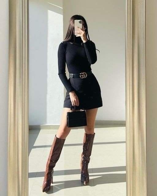 Brown Boots Knee High, Boots Fall Outfit, Aesthetic Fall Outfits, Brown Boots Outfit, Outfit Botas, Chunky Heeled Boots, Boots Knee High, Boots Chunky, Heels Outfits