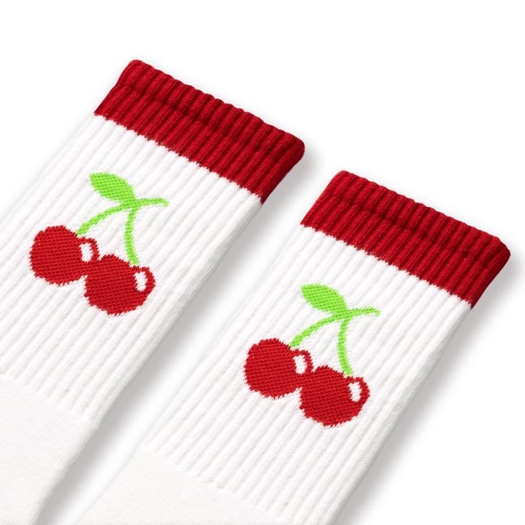 Indulge in the sweet charm of our Cherry Socks, lovingly made in the United States. These delightful socks are designed to bring a pop of fruity joy to your everyday ensemble. Crafted with meticulous care and high-quality materials, these socks feature adorable cherry designs that will instantly brighten your day. Slip them on, and you'll experience a cozy and comfortable fit that keeps your feet feeling happy all day long. Whether you're lounging around or stepping out on the town, our Cherry S Trendy Red Cotton Socks, Cute Red Cotton Socks, Red Cotton Socks For Spring, Cute Red Socks For Gifts, Sweet White Socks For Spring, Trendy Red Socks For Gifts, Trendy Red Socks For Gift, Trendy Red Socks As Gift, Trendy Red Socks As A Gift