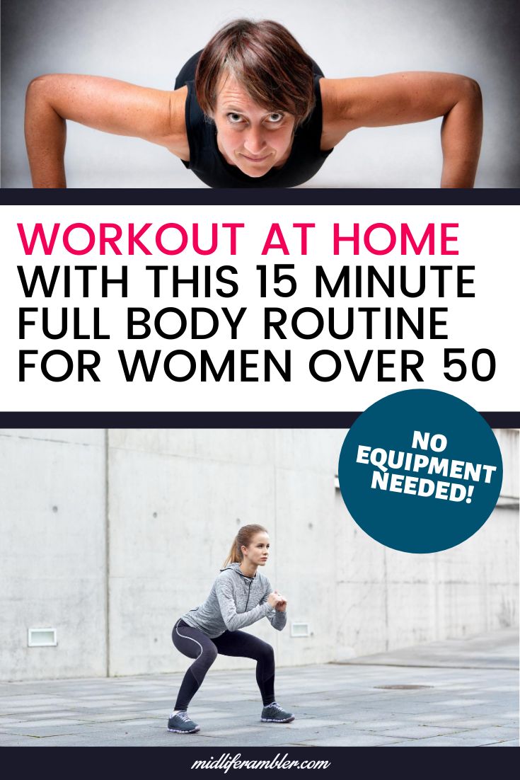 a woman doing exercises with the text workout at home with this 15 minute full body routine for women over 50