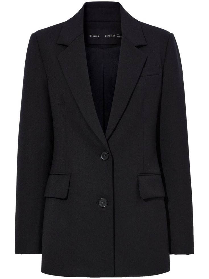 black virgin wool blend notched lapels front button fastening chest welt pocket two front flap pockets long sleeves straight hem City Dress, Tailored Blazer, Blazer Black, Summer Beach Wear, Ski Wear, Wool Blazer, Black Blazers, Proenza Schouler, Work Casual