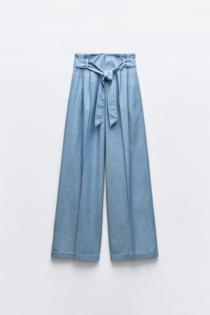 WIDE LEG BELTED PANTS - Light blue | ZARA United States