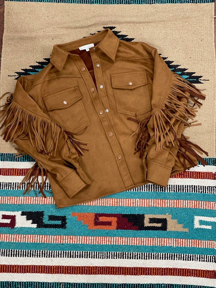 We live for FRINGE! this jacket is so soft and comfortable. && its ready to be dressed up or down!! 100% Polyester Fringe Long Sleeve Outerwear For Winter, Brown Fringe Outerwear For Winter, Brown Long-sleeve Fringe Outerwear, Trendy Winter Outerwear With Fringe, Brown Fringe Tops For Fall, Brown Fringe Top For Fall, Military Jacket, Dress Up