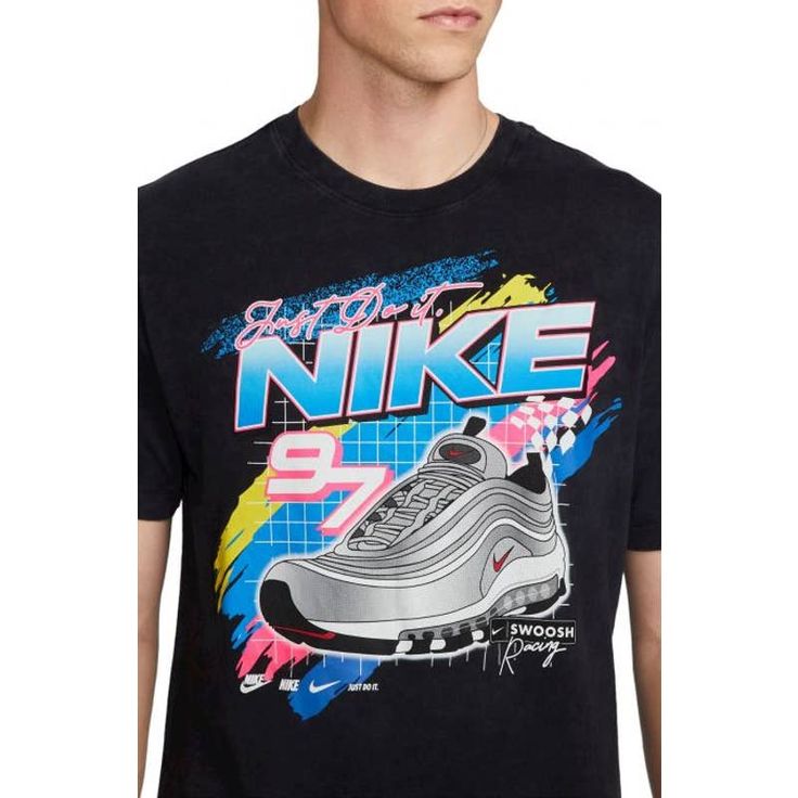 Nike Sportswear Air Max 97 Bullet Racing Tee 'Black' Men's Size L Standard Fit New With Tags Retail $40.00 Dr8000-010 Technical Sports T-shirt With Graphic Print, Nike Technical Breathable T-shirt, Black Graphic Print Running Top, Black Graphic Print Top For Running, Black Sporty Athletic T-shirt, Black Sporty Athletic Fit T-shirt, Technical Black T-shirt For Sports Season, Casual Running T-shirt With Logo Print, Breathable Technical T-shirt For Streetwear