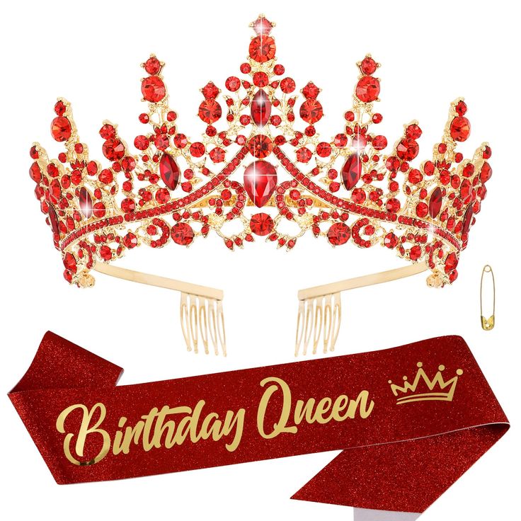 PRICES MAY VARY. Rhinestone Tiara & "BIRTHDAY QUEEN" Sash Set: The sparkly tiara is made of a sturdy metal, super solid and sturdy and can be worn for years. The little gems on the crown shine brilliantly and the sash is shimmering nicely. The glitter & foil “Birthday Queen” sash is well constructed, and come with a safety pin to fasten the ends for the best fit. Sturdy Metal Crown: The crystal crown is a decent size, 5 inches in diameter, 2.8 inches in height, could fit adult and an older child Crowns For Women, Crystal Birthday, Queens Tiaras, Crown Birthday, Birthday Tiara, Birthday Sash, Birthday Headband, Crown For Women, Birthday Queen