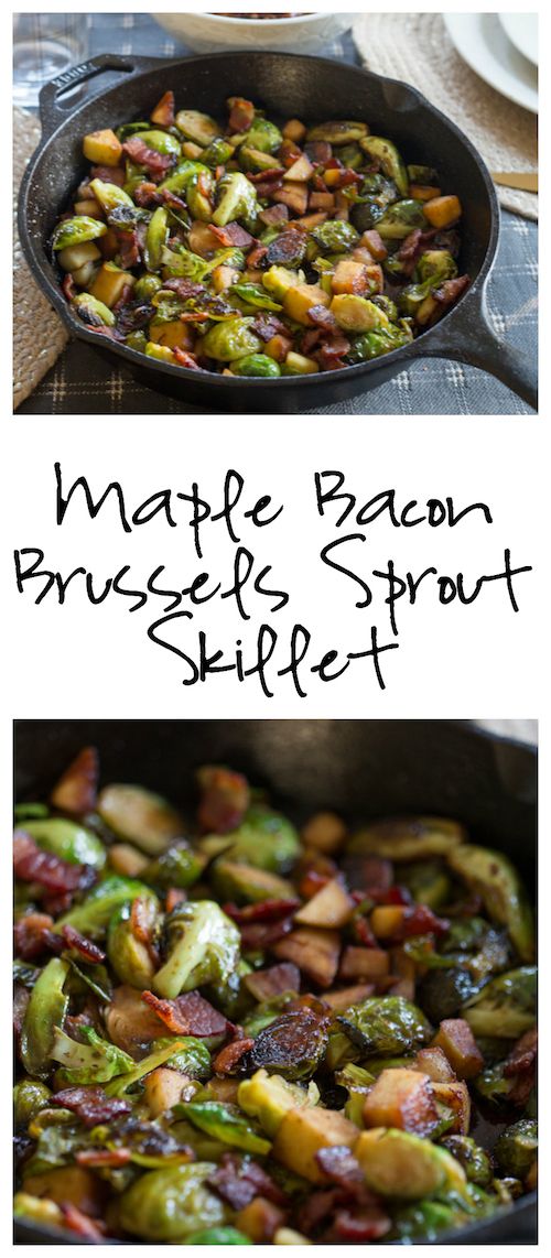 two pictures showing different types of brussel sprouts in a skillet