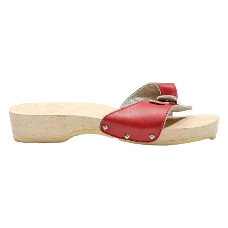 Slider Sandals Red Leather Womens UK 6 Red Sandals With Buckle Closure For Summer, Red Buckle Closure Sandals For Summer, Red Open Heel Sandals For Summer, Red Sandals With Buckle Closure For Beach, Red Buckle Closure Sandals For Beach, Casual Red Open Heel Sandals, Red Summer Sandals With Removable Insole, Summer Clogs With Removable Insole And Single Toe Strap, Red Clogs For Beachwear In Summer