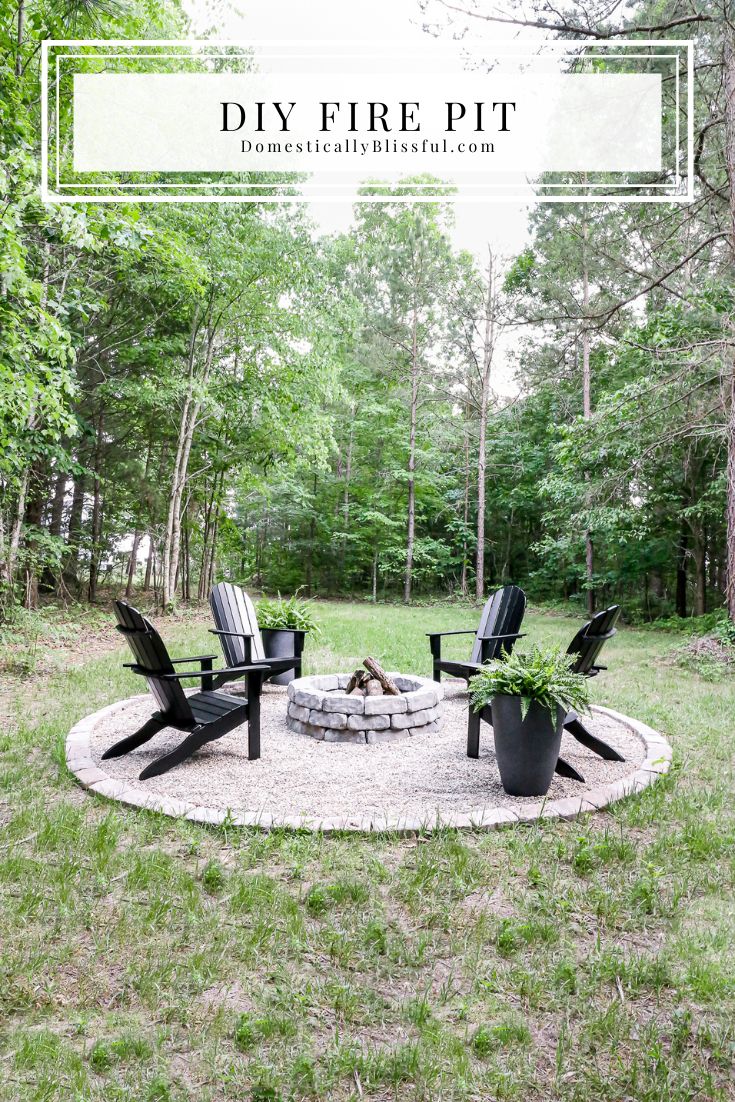 an outdoor fire pit with chairs around it