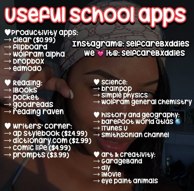 a poster with the words useful school apps on it's front page and an image of a woman brushing her hair