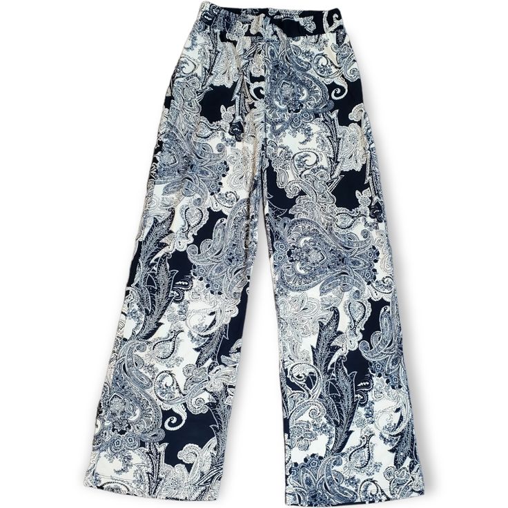 %Iman Size Small Nwt Color | Navy & White - Pull On - Paiseley Print With Gold Accents - Flowy - Travel (Wrinkle Resistant) - 94% Polyester - 6% Spandex Elegant White Printed Bottoms, Paisley Print Vacation Bottoms, White Casual Bottoms With Paisley Print, Paisley Print Long Pants For Vacation, Casual White Bottoms With Paisley Print, Summer White Bottoms With Paisley Print, Vacation Paisley Print Long Pants, Paisley Print Blue Bottoms For Vacation, Blue Paisley Print Bottoms For Vacation