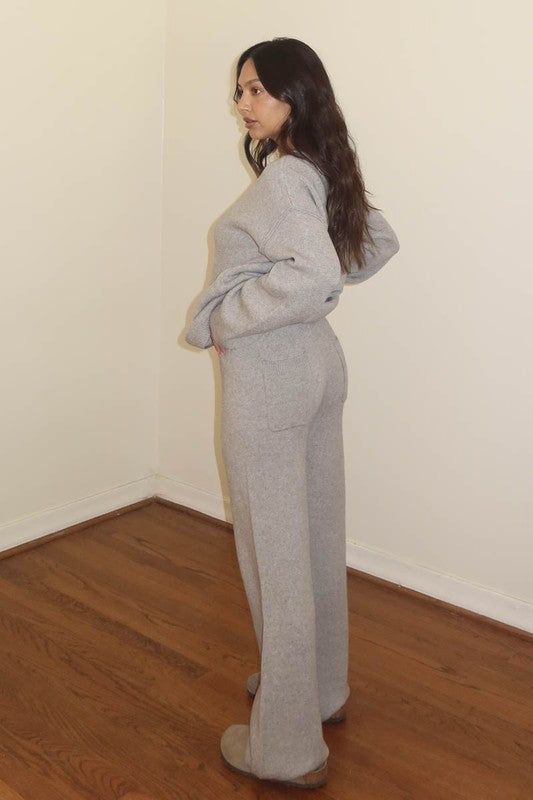 Sweeney Pant Featuring an oversized wide leg pants in the color grey Style Number 85749 60% Acrylic, 40% Cotton Maxi Jumpsuit, Purse Scarf, Athleisure Tops, Silk Bottoms, Grey Style, Shorts Sweatpants, Leather Denim, Outerwear Sweater, Denim Pant