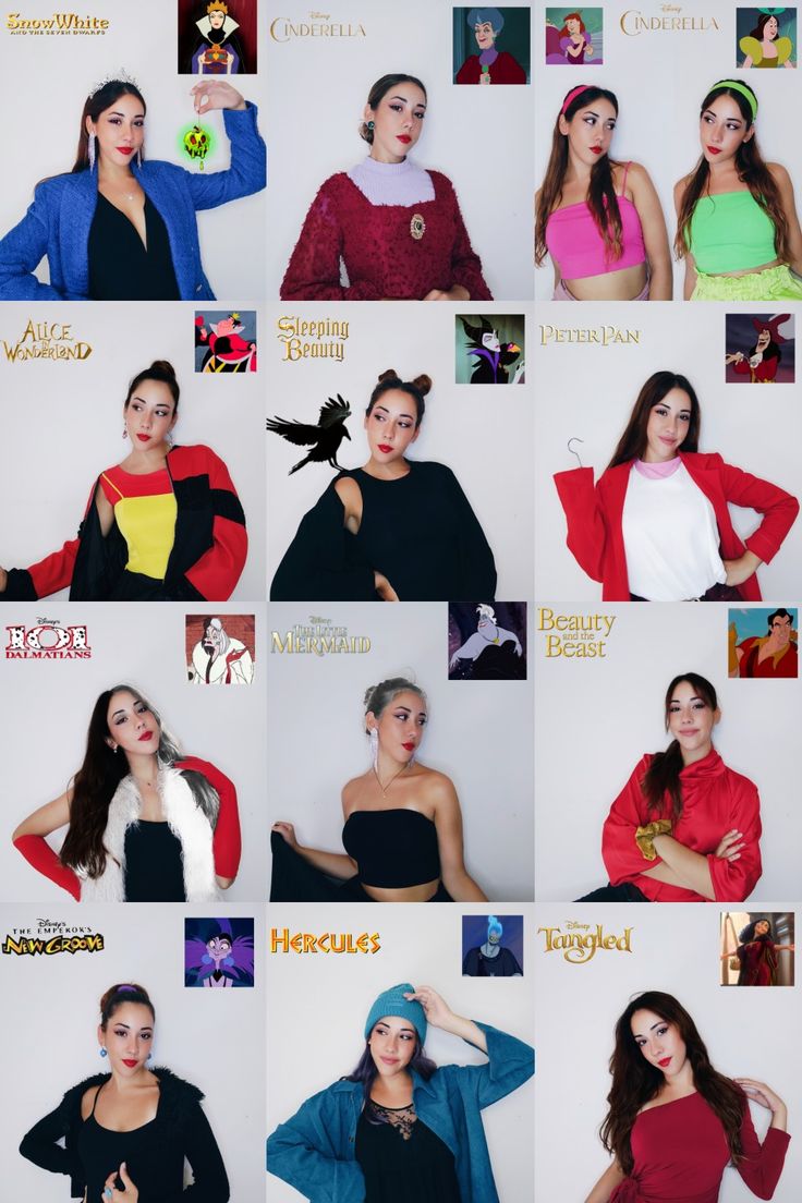 many different pictures of women with long hair and wearing colorful clothes, all in various poses