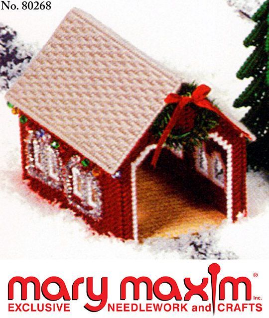 a christmas card with a red house on it