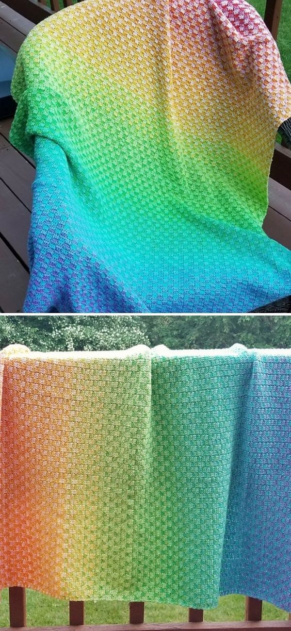 two blankets that have been made to look like they are sitting on a wooden bench