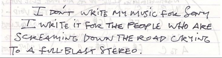 a handwritten note with writing on it that says, i don't write music for