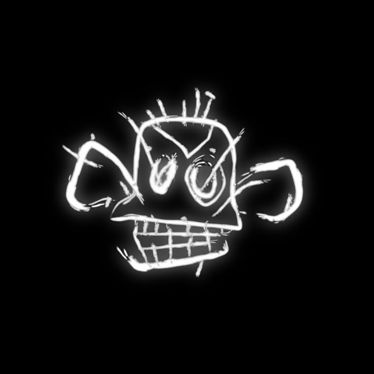 a drawing of a skull on a black background