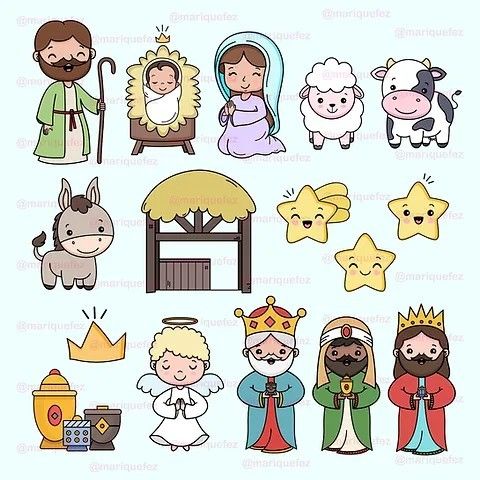 the nativity cliparts are set up to be used for christmas cards and crafts