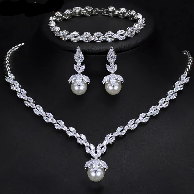 Crystal Bridal Jewelry Sets, Wedding Necklace Set, Inlaid Jewelry, Bridal Necklace Set, Silver Wedding Jewelry, Pearl Jewelry Sets, Wedding Accessories Jewelry, Royal Jewelry, Wedding Jewelry Sets