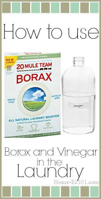 a bottle of borax next to a box of laundry detergent and the text how to use borax