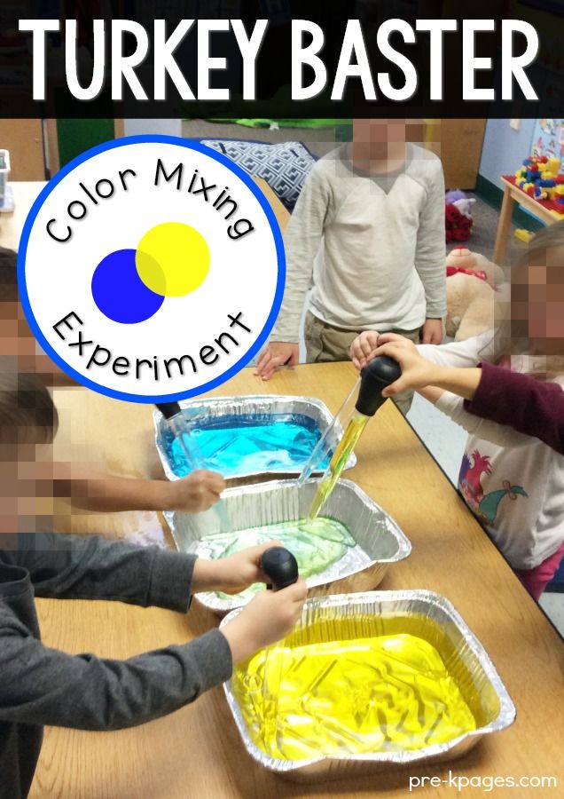 kids are making colored mixing in tins on the table with text overlay that reads, turkey easter color mixing experiment