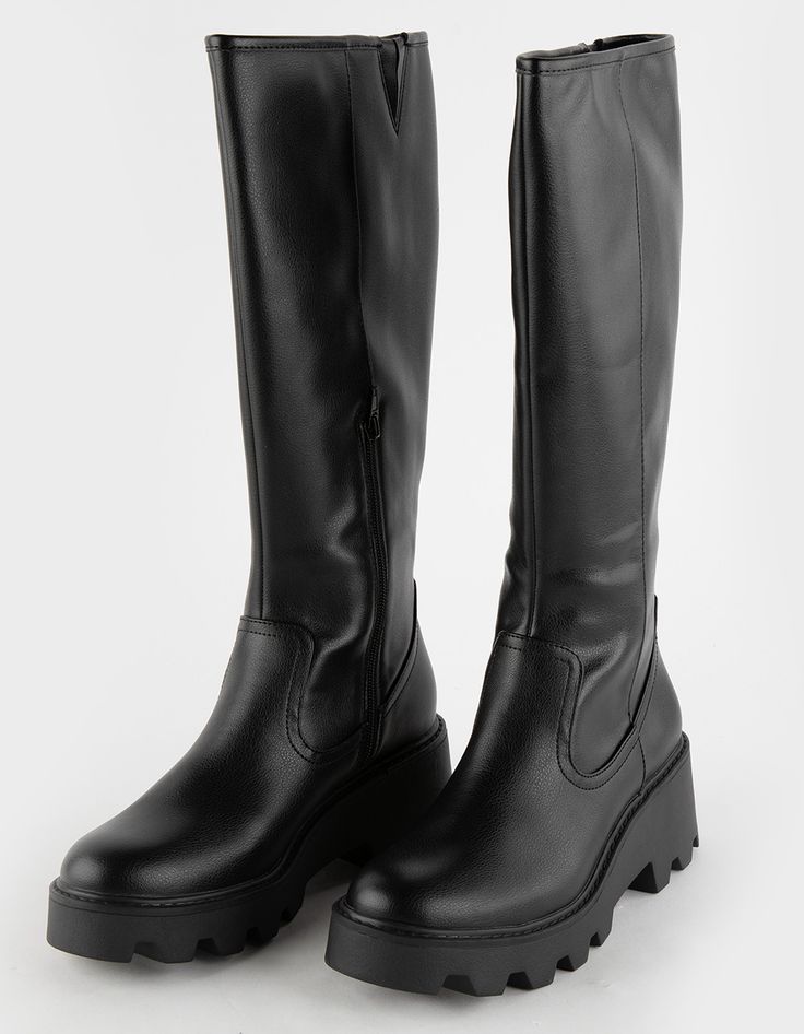 Leather Knee High Boots Women, Long Boots No Heel, Work Winter Shoes, Black Boots Wide Calf, Cute Long Boots, Calf High Black Boots, Tall Black Platform Boots, Knee High Wide Calf Boots, 2024 Fall Boots