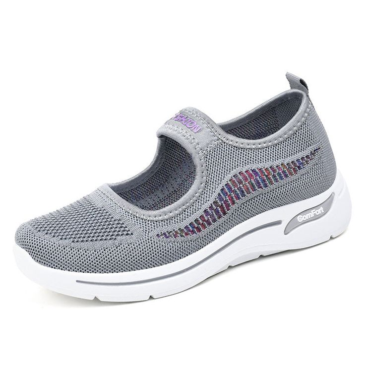 Women's Fashion Soft Sole Casual Sneakers Slip-on Flat Sneakers With Arch Support, Gray Closed Toe Synthetic Sneakers, Gray Synthetic Closed Toe Sneakers, Comfortable Closed Toe Sneakers For Walking, Comfortable Closed-toe Sneakers For Walking, Gray Breathable Sneakers With Closed Toe, Gray Slip-on Running Shoes With Round Toe, Slip-on Sneakers With Arch Support And Round Toe, Gray Closed Toe Sporty Sneakers