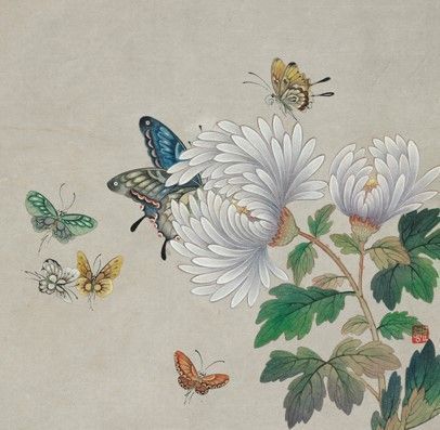 an image of flowers and butterflies on a white background with watercolng style painting