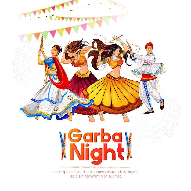 an advertisement for garba night with dancers