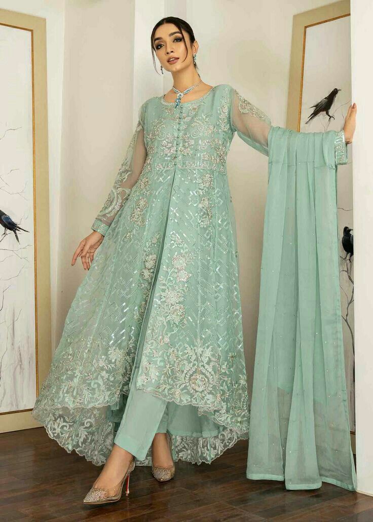 Plazo And Frock Design, Organza Frock Suit With Plazo, Organza Fashion Design Dress Styles, Organza Work Dress, 3 Piece Outfit Women Indian, Frock With Plazo Design, Organza Suits Indian Party Wear, Organza Fabric Dress Design, Plazo Kurti Designs Party Wear