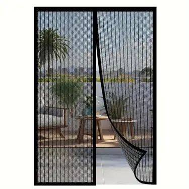 an open door with a view of a pool and palm trees