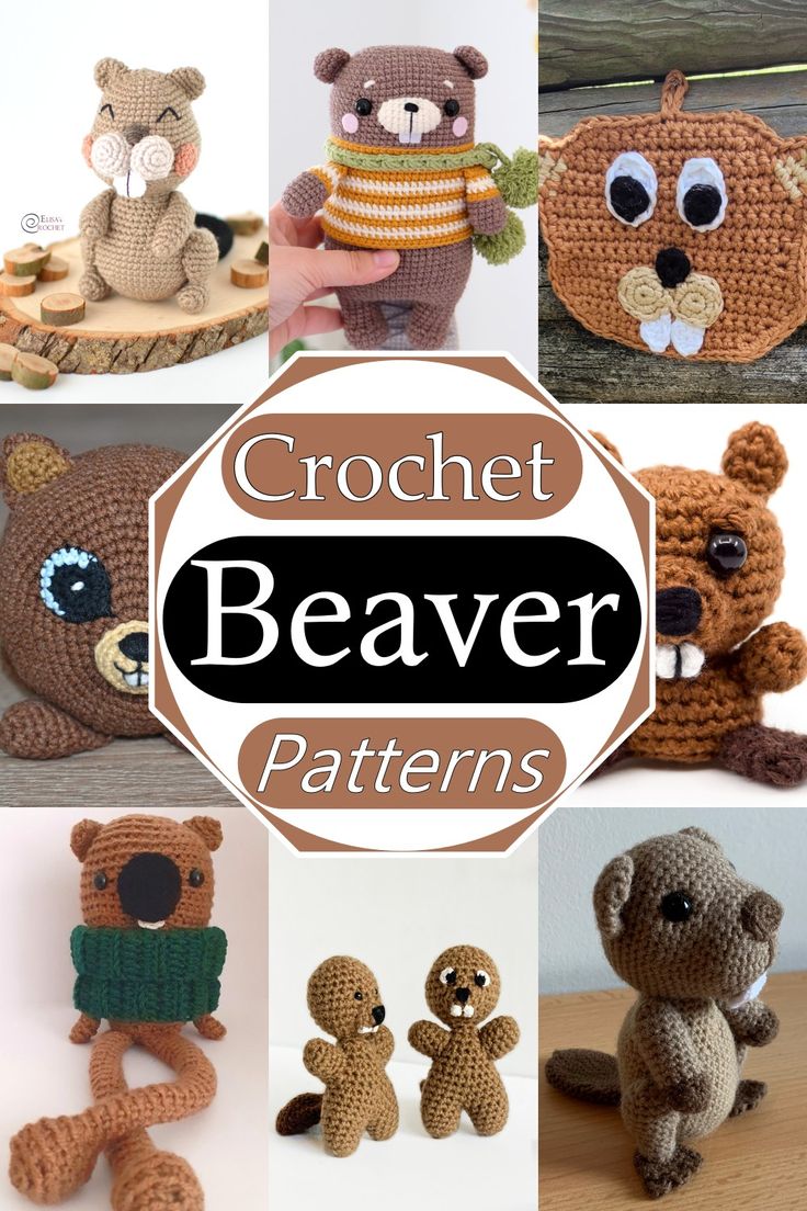 10 Crochet Beaver Patterns For Kids Amigurumi Beaver Free Pattern, Beaver Crochet Pattern, Beaver Crochet Free Pattern, Crochet Beaver Pattern Free, Beaver Crochet, Beaver Teeth, Beaver Hat, Animal Knitting, Patterns For Kids