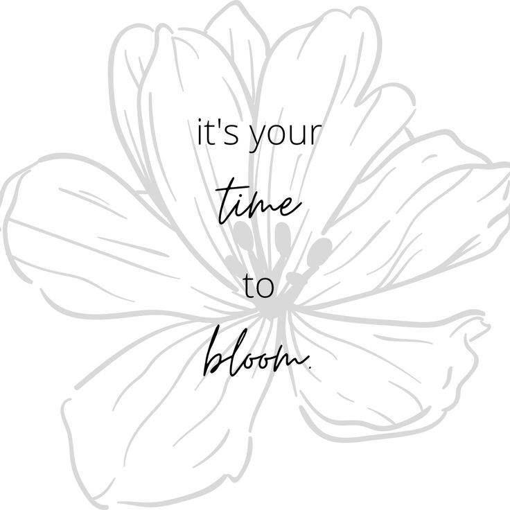 a white flower with the words it's your time to bloom in black ink