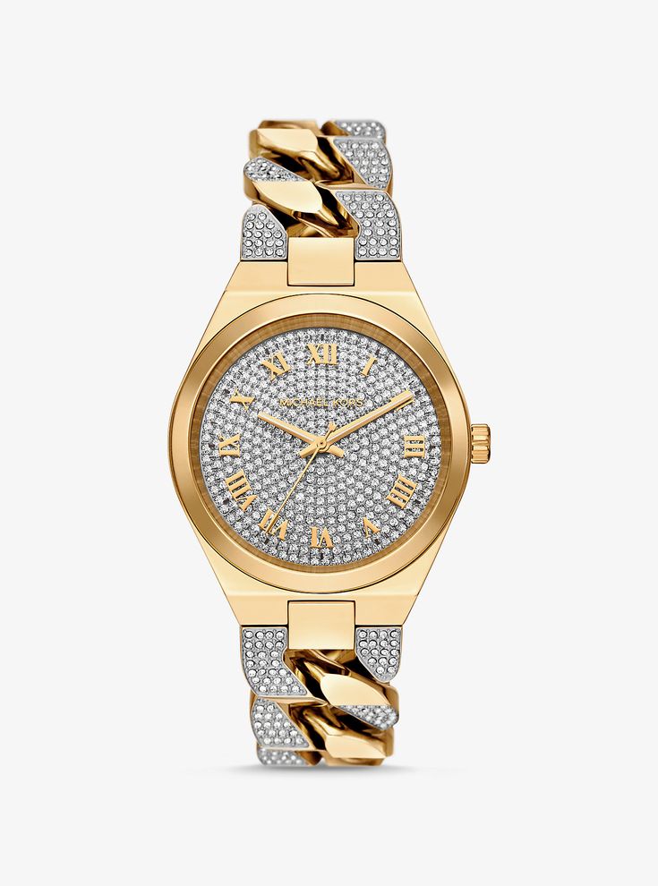 Lennox Pavé Gold-Tone Curb-Link Watch Michael Kors Luxury Watches, Michael Kors Timeless Diamond Watch With Diamond Hour Markers, Classic Michael Kors Diamond Watch With Diamond Hour Markers, Michael Kors Diamond Watch With Round Dial, Michael Kors Timeless Watch With Diamond Hour Markers, Michael Kors Timeless Diamond Watch, Timeless Michael Kors Watch With Diamond Hour Markers, Michael Kors Luxury Watches With Diamond Hour Markers, Michael Kors Analog Watch With Round Dial