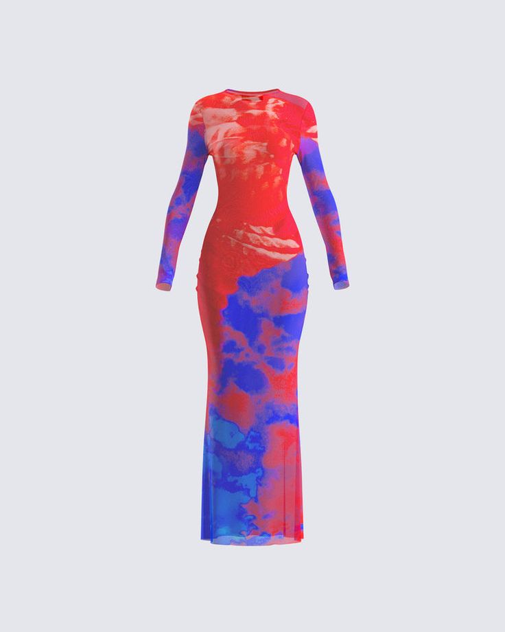 Why go for a simple look when you can go for this 😌 Made from stretch mesh fabric, and complete with an allover tie-dye print, a bodycon fit, a crew neck, and long sleeves - this multi-print maxi dress will have everyone's eyes on you ❤️ Leave little to the imagination - dress is sheer & undergarments are not included 👀 Jobu Tupaki, White Corset Dress, Strapless Ruffle Dress, Designer Outfit, Yellow Mini Dress, Stretch Mesh Fabric, Mesh Maxi Dress, Sequin Mini Skirts, Birthday Dress