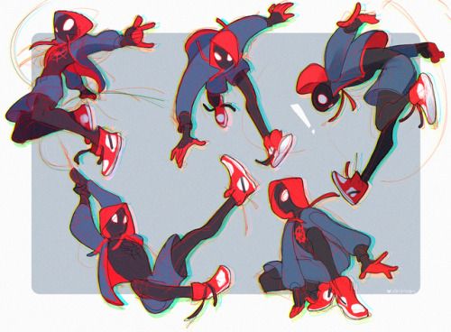 spider - man poses in various positions to perform an acrobatic dance move