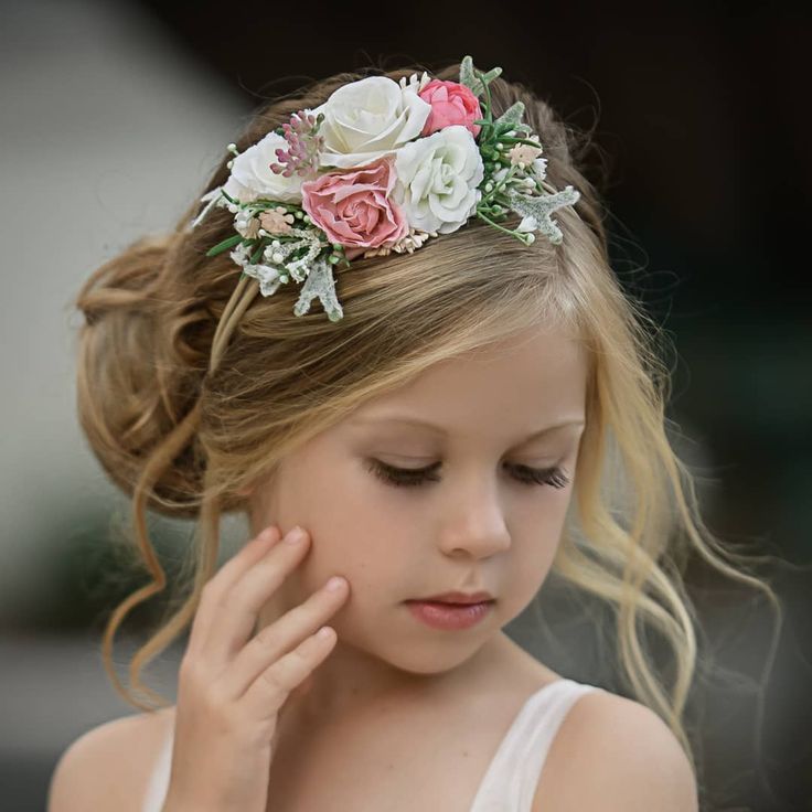 If you have a wedding coming up and your daughter seems like a good fit for a role of a flower girl - you’re exactly where you need to be! You can ask... Flower Braids, Braided Hairdo, Flower Crown Headband, Flower Girl Headbands, Headband Flower, Pigtail Hairstyles, Flower Girl Hairstyles, Newborn Headband, Crown Headband