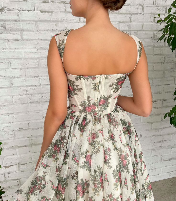 Flowery Filigree Corset Dress | Teuta Matoshi Prom Tea-length Dress With Boned Bodice, Prom Dress With Boned Bodice, Tea Length, Tea Length Prom Dress With Boned Bodice, Fitted Boned Bodice Midi Dress, Tea Length, Tea Length Midi Dress With Fitted Boned Bodice, Midi Dress With Boned Fitted Bodice In Tea Length, Cocktail Corset Dress With Square Neck, Fitted Overbust Dress For Garden Party, Fitted Tea Length Dress With Corset Back